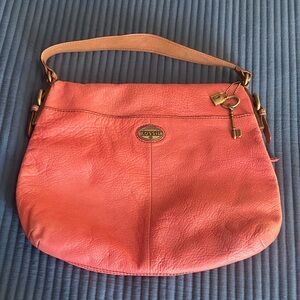 Fossil Pink Leather Hobo Bag